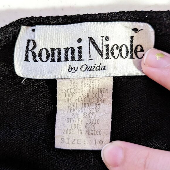 VTG 90s Y2K Flapper Ronni Nicole Black Glitter Beaded Mini Shift Dress Sz 10 - Picture 7 of 7